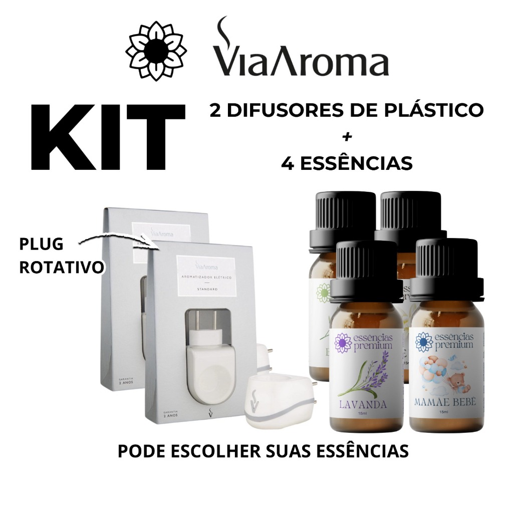 2 Difusores Aromatizador Elétrico Standard Bivolt Via Aroma + 4 Essência Aroma Premium 15 ml | Shopee Brasil