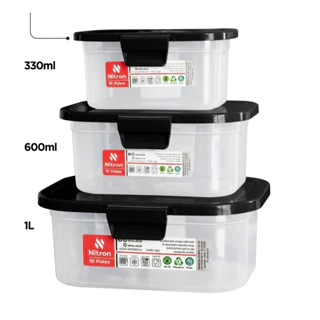 Kit 3 Potes com Tampa Fixa Preto - Nitron em Oferta na Shopee