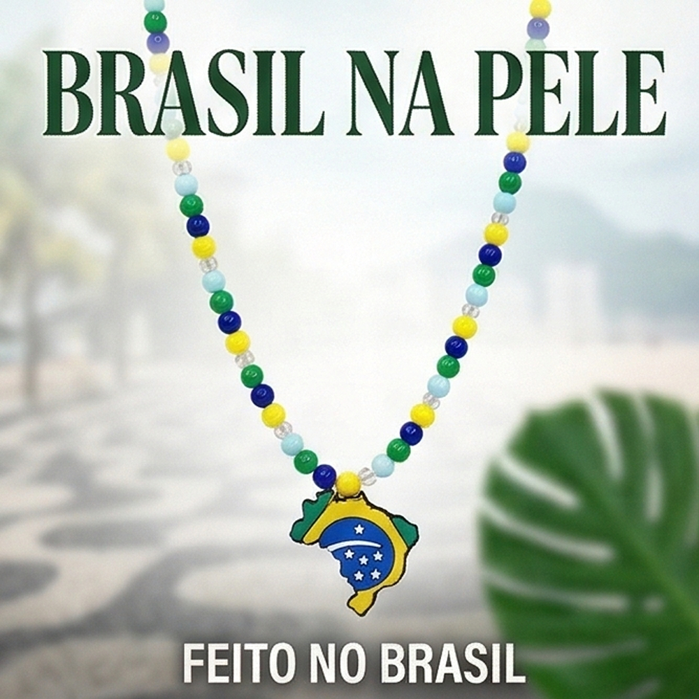 Colar Brasil Pingente Mapa do Brasil Verde Amarelo Copa do Mundo Acessório Torcida em Oferta na Shopee