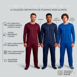 Pijama de Inverno Malha Masculino Manga Longa Calça Comprida Adulto de Frio em Oferta na Shopee