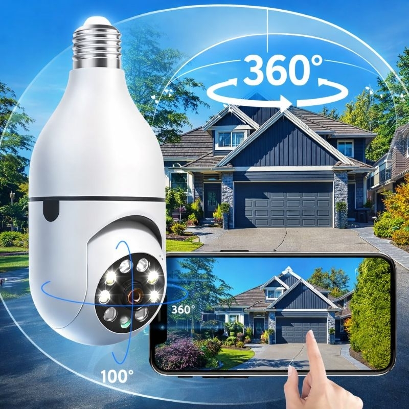 Câmera Lâmpada WiFi 360° Full HD Visão Noturna Colorida Áudio IP Segurança Bivolt