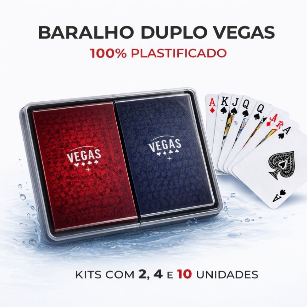 Baralho Duplo Vegas 2 Jogos 54 Cartas 100% Plastificado Com Estojo