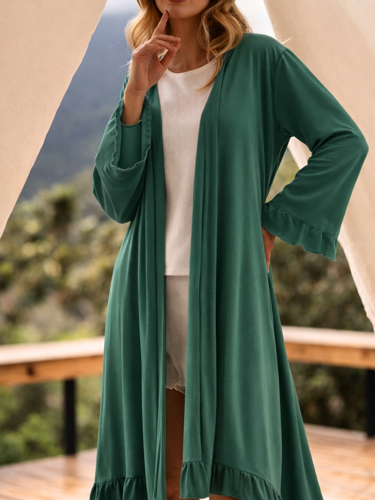 Robe Feminino Elegante com Babado na Manga e na Barra + Faixa – Leve ...