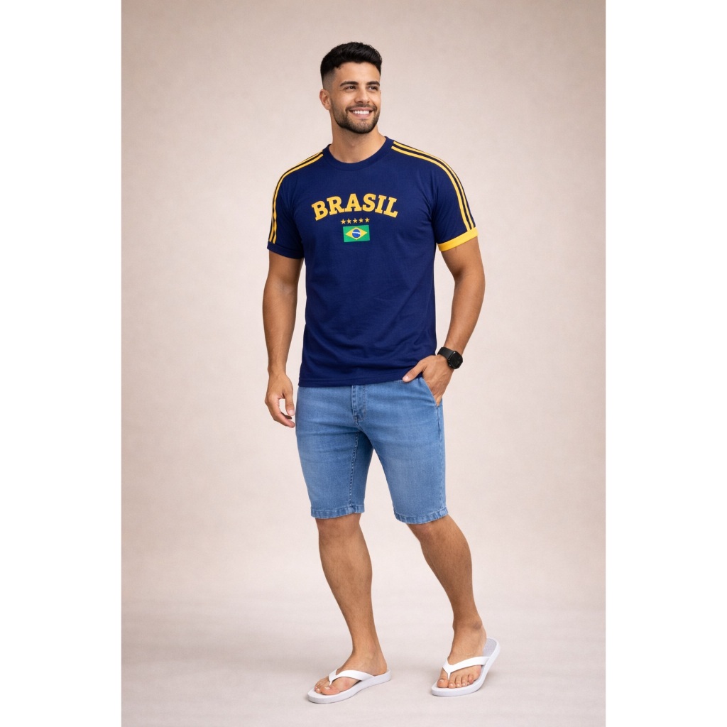 Camisa Bandeira do Brasil Bordada Torcedor Premium de Algodão em Oferta na Shopee