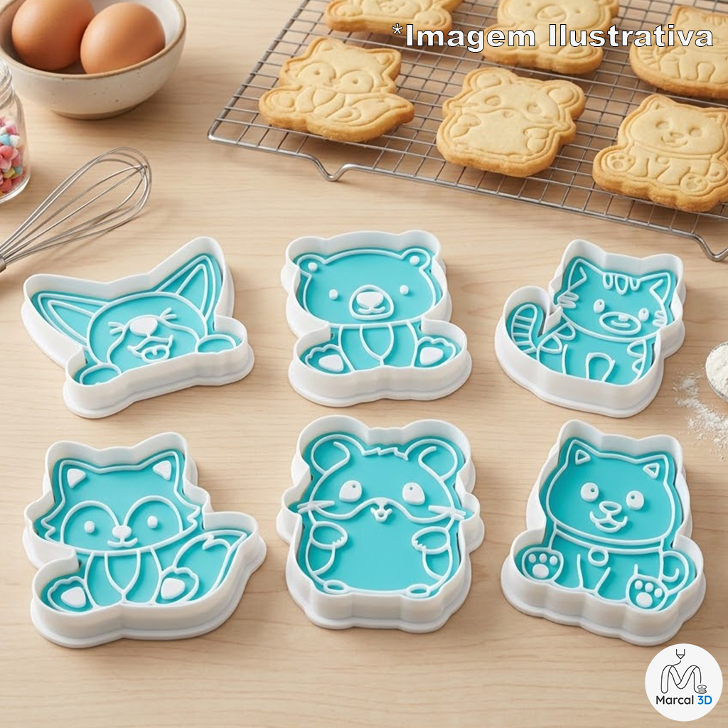 Kit Cortador de Biscoito Animais Bichos Bichinhos Carimbo Molde Biscoito Massinha Confeitaria