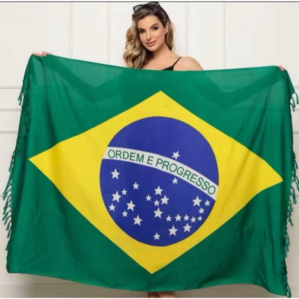Canga Brasil Bandeira Grande Praia Piscina Saída de Praia Feminina | Shopee Brasil