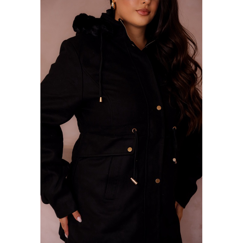 parka plus size feminina tecido lã batida toda peluciada por