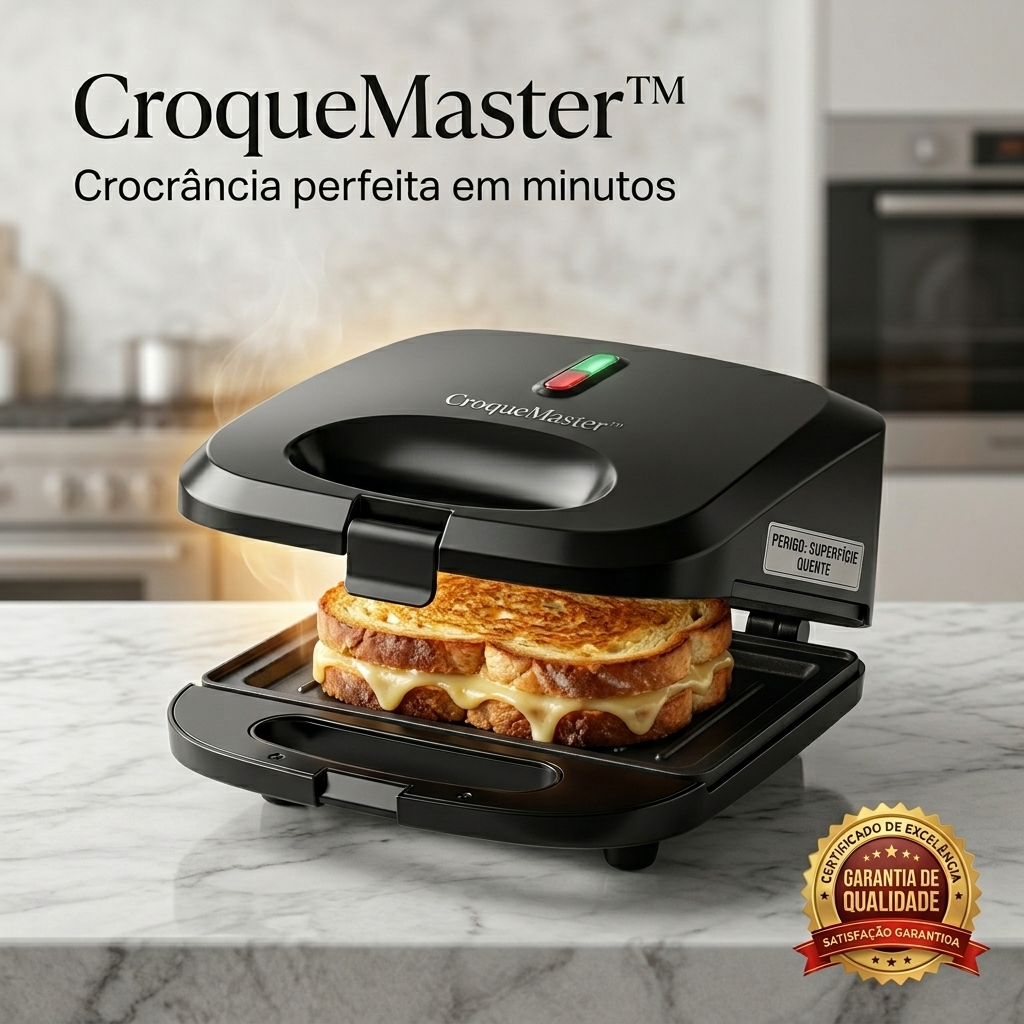 CroqueMaster™ Sanduicheira Grill 2 em 1 750W Antiaderente Pr