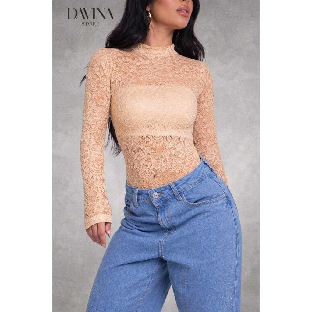 Body Feminino Manga Longa Renda | Shopee Brasil