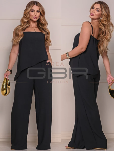 Conjunto Feminino Calça Wide Leg e Blusa Assimétrica Elegante