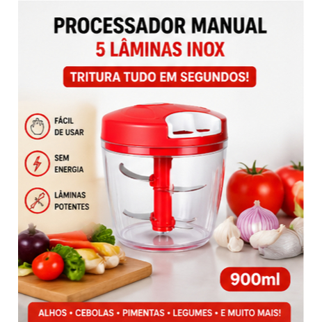 Processador Manual 900ml 5 Lâminas Inox Triturador de Alimen