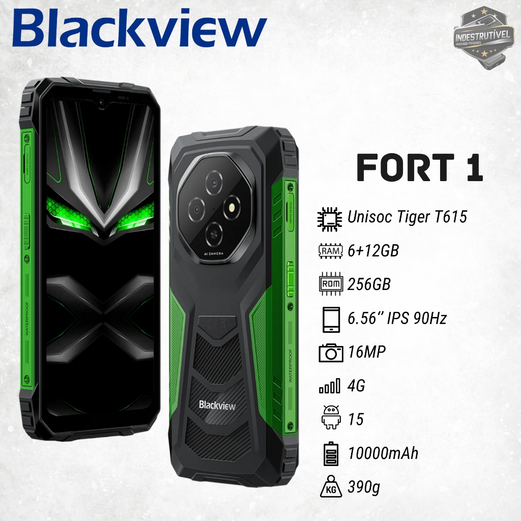 Blackview FORT 1 6GB+12GB RAM/ 256GB ROM/ Tela 6.56'' IPS 90Hz