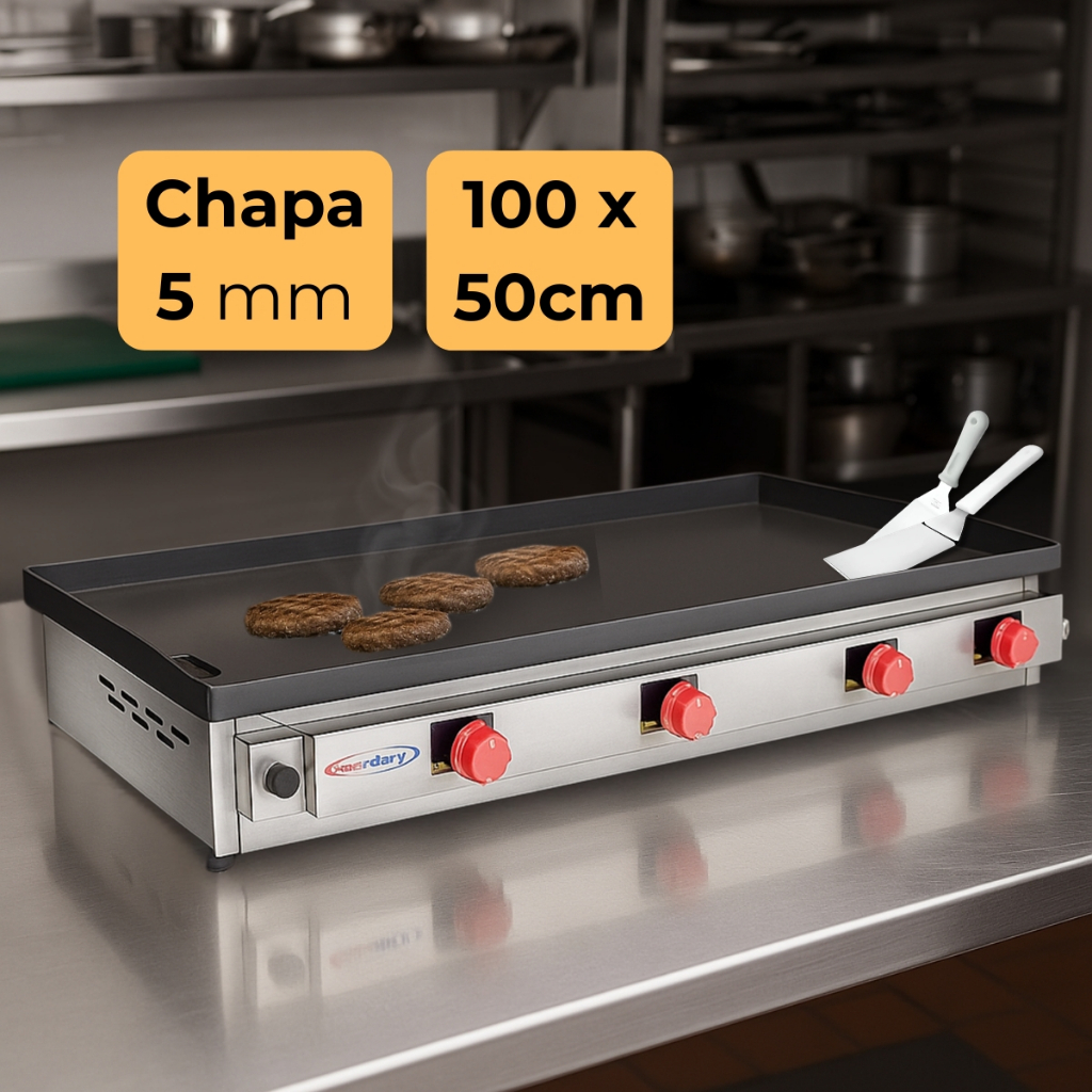 Chapa Chapeira para Lanches Porções Profissional A Gas 100x5