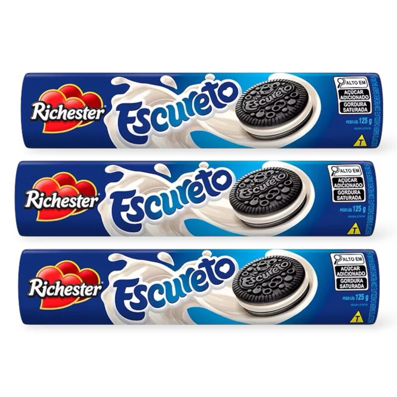 Kit Com 3 Biscoitos Recheados Amori Richester Escureto 125g | Shopee Brasil