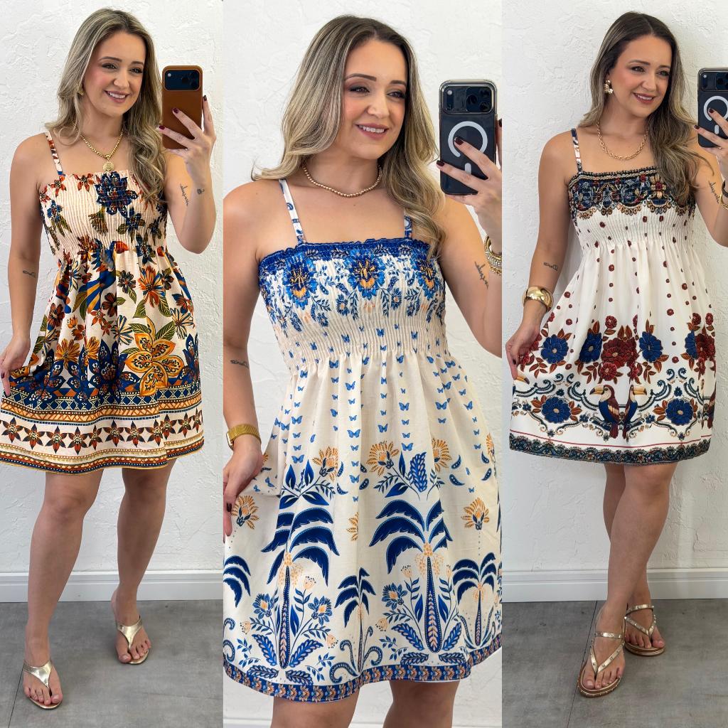 Vestido curto estampado com alças reguláveis — foto 1