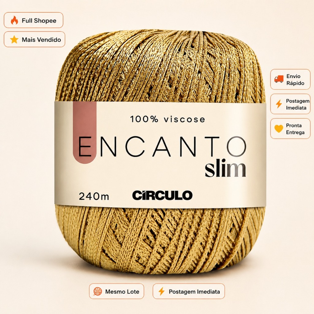 Linha Fio Encanto Slim Ouro Para Croche 240m Circulo 100% Viscose ...