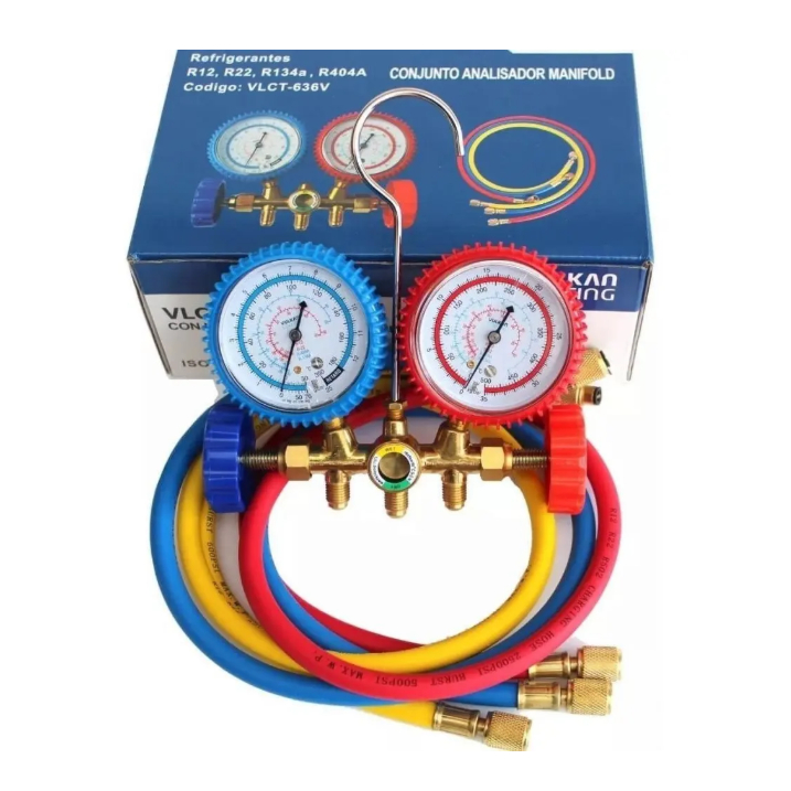 Kit Manifold com 5pçs p/ refrigeração de flúidos - R12 R22 R404a