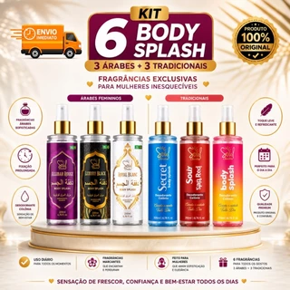 kit 6 body splash feminino 3 árabes 3 tradicionais, 200 ml fragrâncias exclusiva,fixação prolongada envio imediato