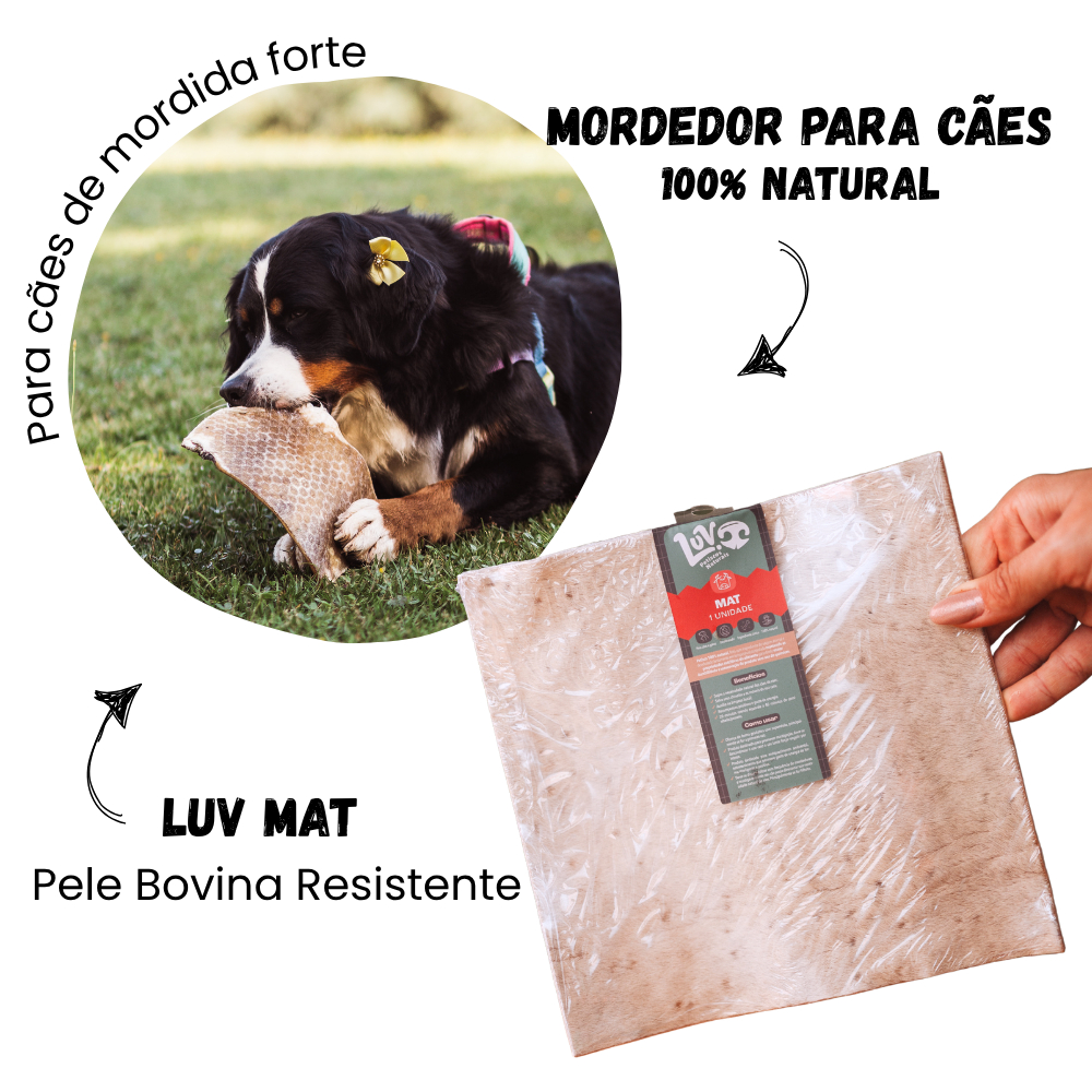 Luv Mat Pele Bovina Mordedor Natural Resistente para Cães 1 unid - Luv