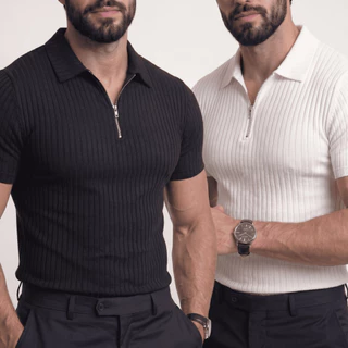 Kit 2 Camisetas Polo Manga Curta Com Ziper Masculina Malha Canelada Tecido Canelado Premium Italiana