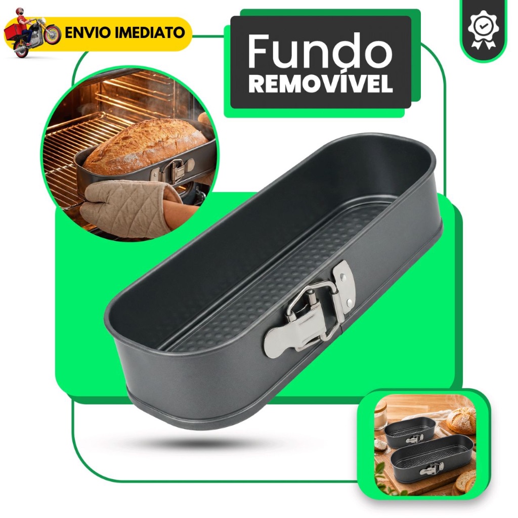 Kit 2 Formas de Pão Antiaderente Fundo Removível Aço Carbono