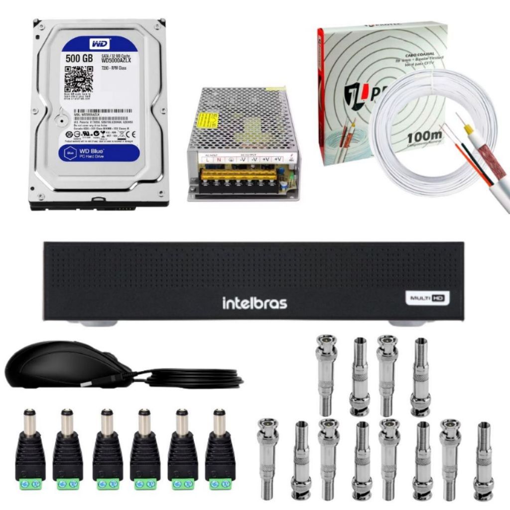 DVR INTELBRAS 1208C DUAL AUDIO 8 CANAIS + 500GB + ITENS DE INSTALAÇÃO ...