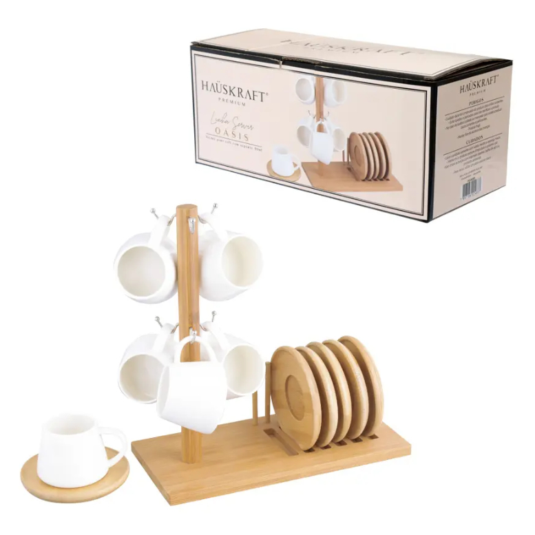 장한음セット Linha Hauskraft Coleção Oasis em Porcelana Branca e Bambu (Monte
