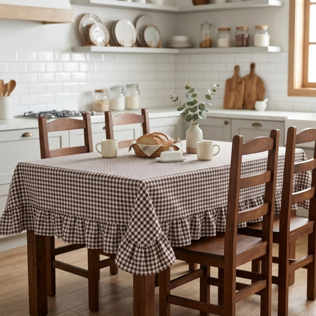 Toalha de Mesa Farm Xadrez Com Babado - Decoração Mesa Posta Lugares ...