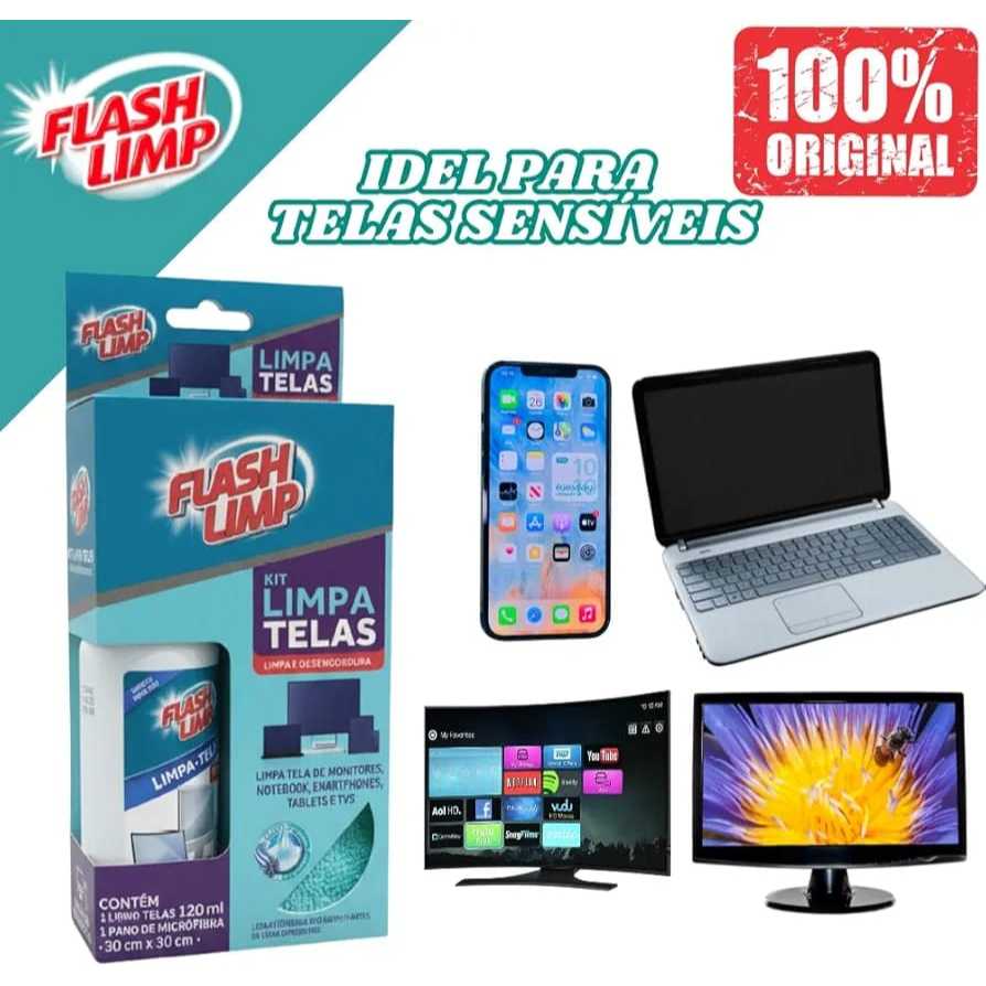 Kit Limpa Telas Flash Limp Limpa Telas 120ml + Pano de Microfibra 30x30cm