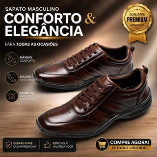 Sapato Masculino Couro Estiloso Confortável Ortopédico Macio