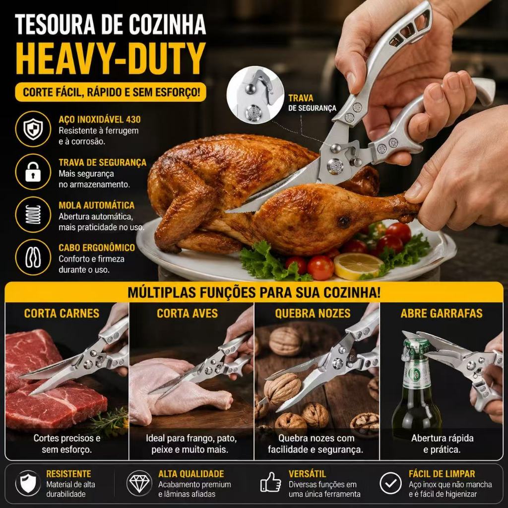 Imagem do produto Tesoura Multifuncional para Cozinha - Corte Preciso e Seguro em Aço Inoxidável 8