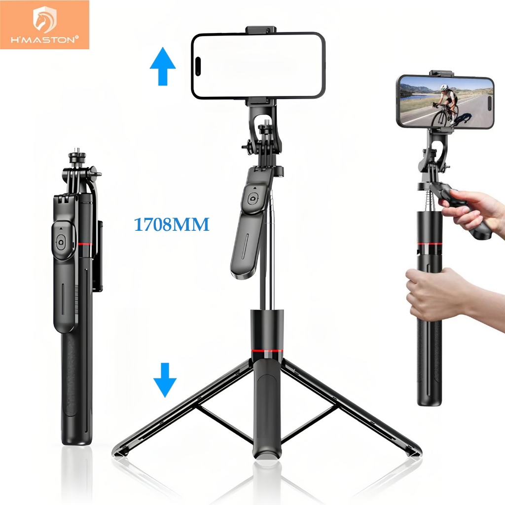 H'maston 1.7M ZP-25 Tripé Bastão Pau De Selfie Comprido Controle