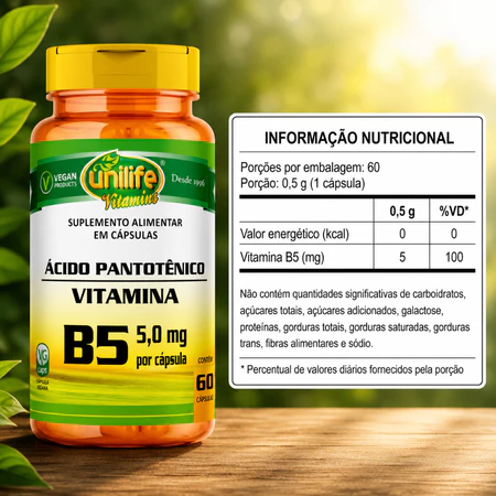 Vitamina B5 Ácido Pantotênico 60 Cáps Unilife