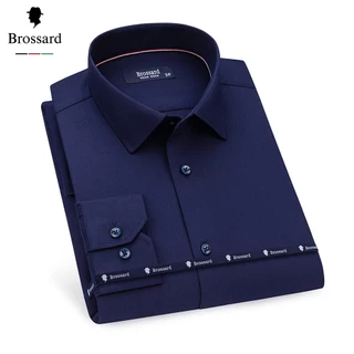 Atacado Camisa Social Masculina Manga Longa Não Amassa Slim BROSSARD Blusa Respirável Impermeável
