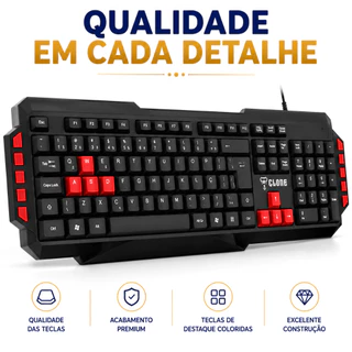 Teclado Gamer USB Styger Membrana ABNT2 Preto Com Fio USB Plug And Play Para PC Notebook