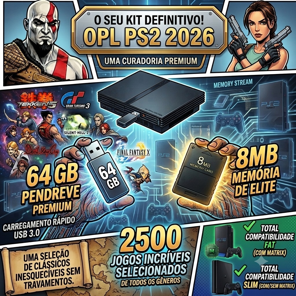 Opl Memory Card + Pendrive 64GB | Ps2 Fat e Slim