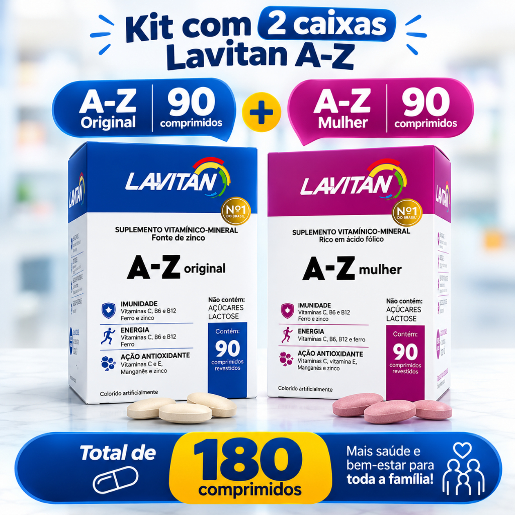 Kit C/2 Lanvitan A - Z C/90cp Cada, Suplemento Vitamínico, Poli vitamínico, Multivitamínico, Original e Mulher