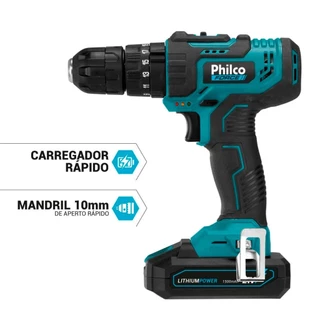 Kit Parafusadeira Furadeira De Impacto Philco PPF21M 21V 1500mAh Com Maleta 300 Pçs Brocas E Buchas