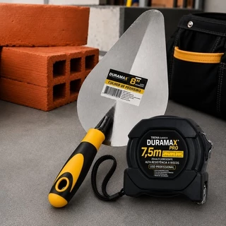 Kit Colher Pedreiro Redonda 8 Polegadas + Trena Profissional Duramax Pro 7,5m 25mm Fluorescente
