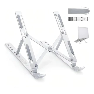 Suporte Notebook Alumínio Dobrável Articulado Ergonômico 6 Níveis Ajuste Antiderrapante p/ Home Office e Viagens