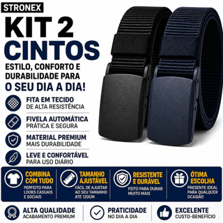 KIT 2 CINTOS MASCULINO TÁTICO NYLON DE TECIDO MILITAR FIVELA AJUSTÁVEL 120CM CINTO SOCIAL SEM FURO CATRACA FIVELA PRETA