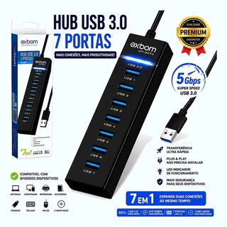 HUB USB 3.0 7 Portas Exbom UH-307A 5Gbps Alta Velocidade