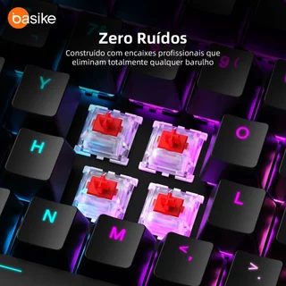 Kivee X Basike Teclado Gamer Semi Mecânico ABNT2 RGB Retroiluminado Anti-Ghosting Multimídia USB PC KEY310