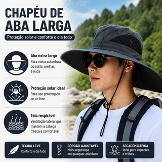 Chapéu De Pescador Masculino Impermeável aba larga de sol