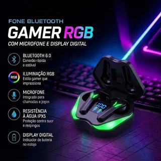 Kit 2 pares Fones De Ouvido Gamer Bluetooth 6.0 RGB Display IPX5 Microfone TWS Bateria Longa Duplo Para Jogos