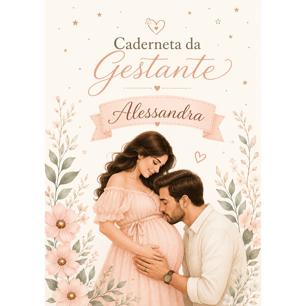 Caderneta da Gestante Personalizada — Casal Floral