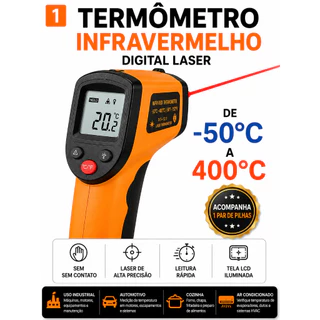 Termômetro Infravermelho Digital Laser -50°C a 400°C Pirômetro Medidor Temperatura Industrial