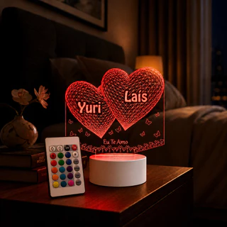 Luminária Led 3d casal personalizado nome Coração 1 Abajur | Presente Criativo Decoração Multicores