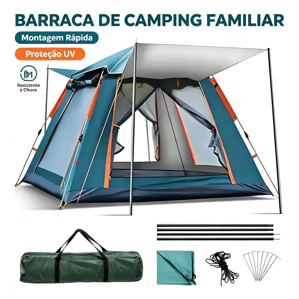 Camping Tent 4/5 People Large Balcony Barraca De Acampamento Grande Para Pessoas 215x215x145cm PortáTil 5 Praia Varanda