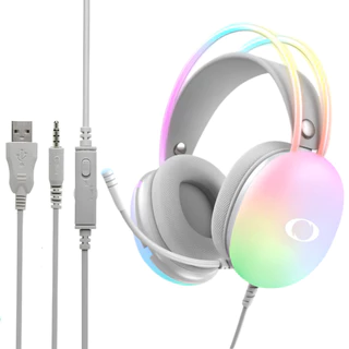 Headphone Gamer Onistek ON-FN635 Branco com RGB 50mm Microfone para PC e Notebook